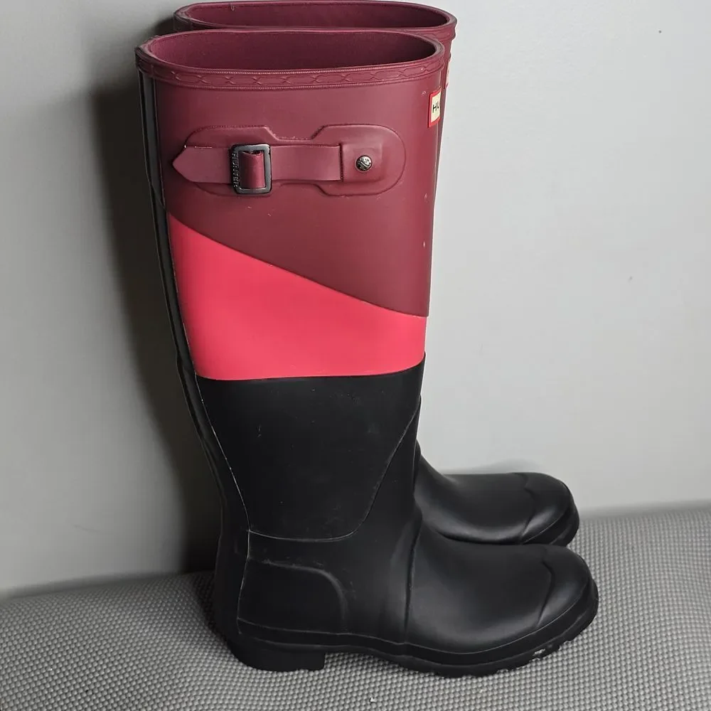 Hunter Asymmetric Colorblock Welly Boot Sz 6F‎